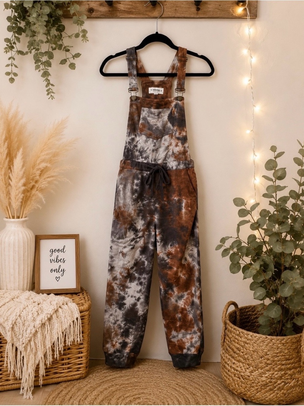 Tie-Dye Utility Overalls - Brown & Gray - Picture 1 of 2